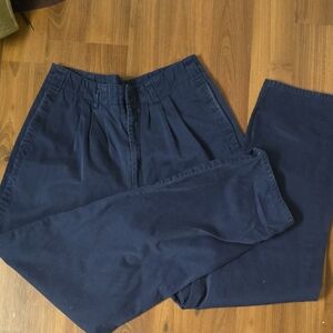 Men's Navy Blue Pants High Rise Pleated Cotton Pant with Belt loops